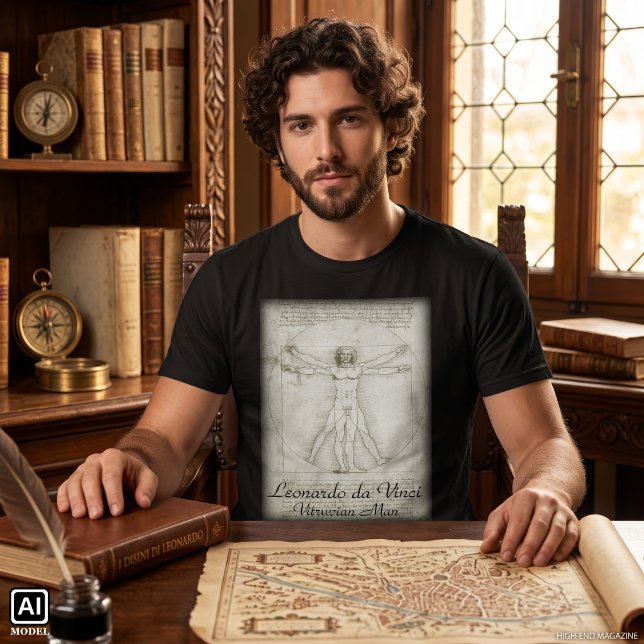 Leonardo da Vinci's Vitruvian Man T-Shirt (Vitruvian Man by Leonardo da Vinci is a vintage Renaissance sketch with 2 superimposed male figures.)