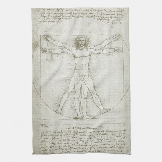 Leonardo da Vinci's Vitruvian Man Tea Towel (Vertical)
