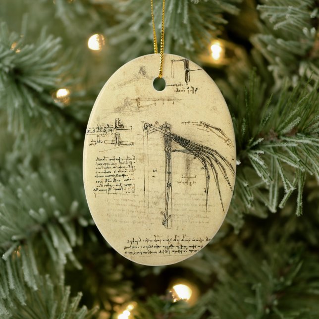 Leonardo da Vinci's Wing on Flying Machine Sketch Ceramic Tree Decoration (Tree)