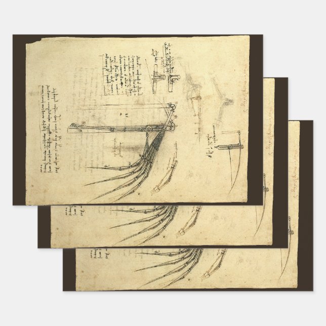Leonardo da Vinci's Wing on Flying Machine Sketch Wrapping Paper Sheet (Set)