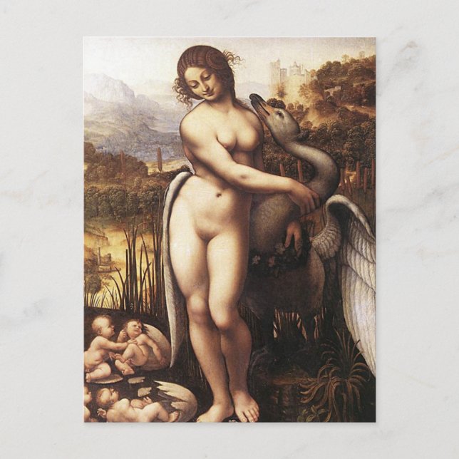 Leonardo DaVinci - Leda and the Swan Postcard (Front)