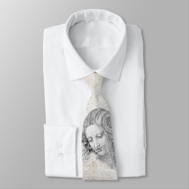 Leonardo DaVinci Sketch Leda Parchment Elegant Art Tie (Tied)