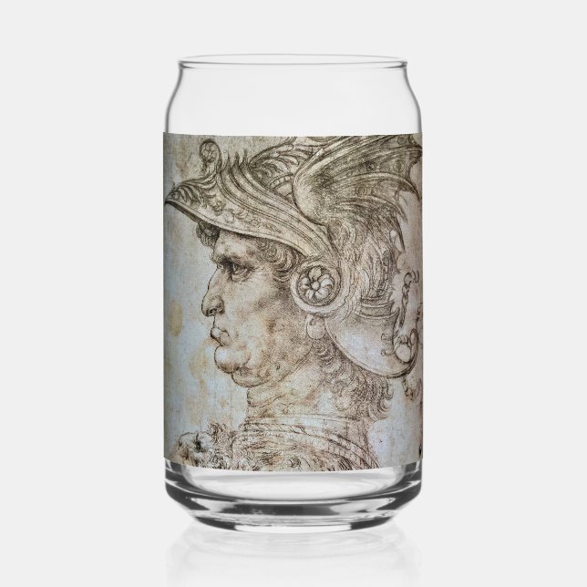 Leonardo’s Helmeted Warrior  Beer Can Can Glass (Front)
