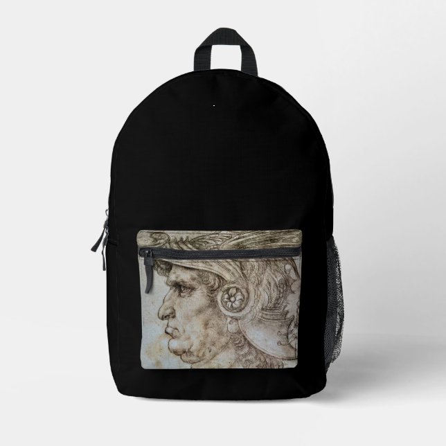 Leonardo’s Helmeted Warrior Printed Backpack (Front)