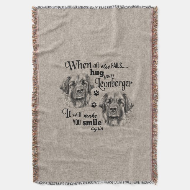 Leonberger art when everything fails quote throw blanket (Front Vertical)