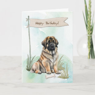 Leonberger Dog Breed Outdoors Under Birthday Sign Card