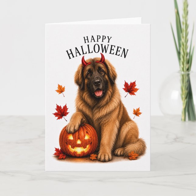 Leonberger Halloween Devil Dog Card (Front)