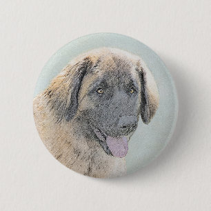 Leonberger Painting - Cute Original Dog Art 6 Cm Round Badge