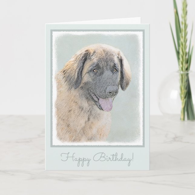 Leonberger Painting - Cute Original Dog Art Card (Front)