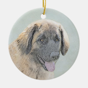 Leonberger Painting - Cute Original Dog Art Ceramic Tree Decoration