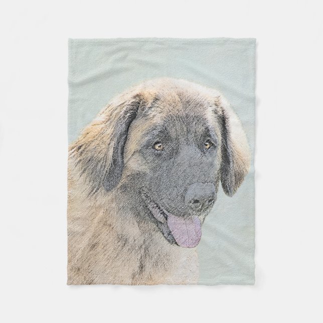 Leonberger Painting - Cute Original Dog Art Fleece Blanket (Front)