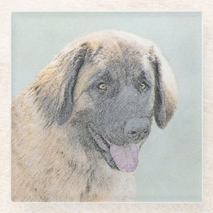 Leonberger Painting - Cute Original Dog Art Glass Coaster
