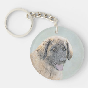 Leonberger Painting - Cute Original Dog Art Key Ring