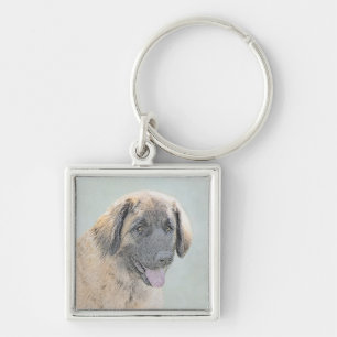 Leonberger Painting - Cute Original Dog Art Key Ring