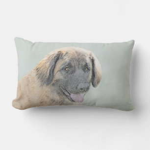 Leonberger Painting - Cute Original Dog Art Lumbar Cushion