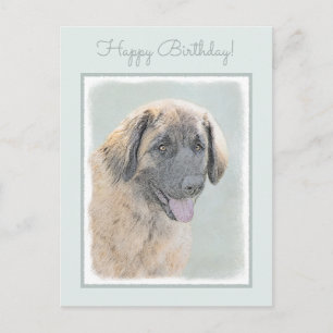 Leonberger Painting - Cute Original Dog Art Postcard