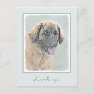 Leonberger Painting - Cute Original Dog Art Postcard