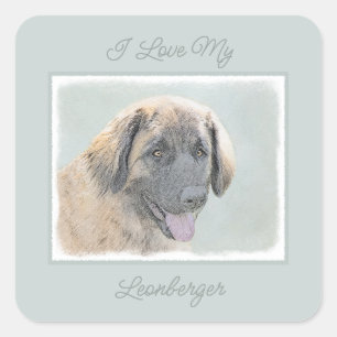 Leonberger Painting - Cute Original Dog Art Square Sticker