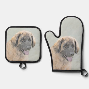 Leonberger Painting Leo Cute Original Pet Dog Art Oven Mitt & Pot Holder Set