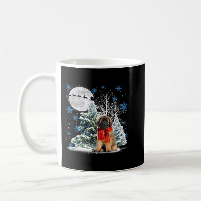 Leonberger Under Moonlight Snow Christmas Pajama 1 Coffee Mug (Left)