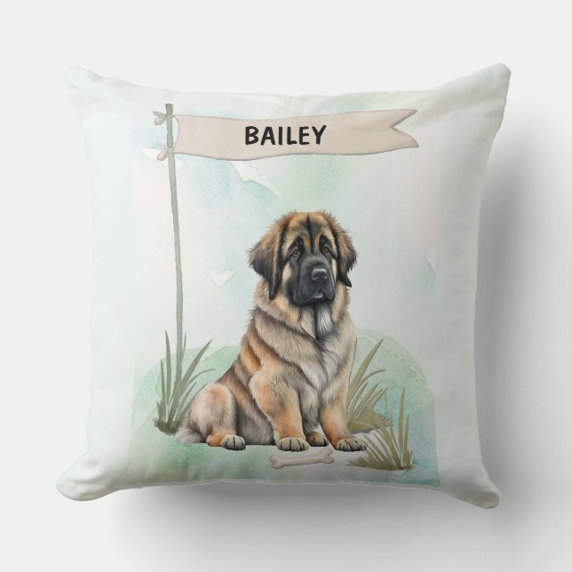 Leonberger Watercolor Personalised Dog Cushion (Front)