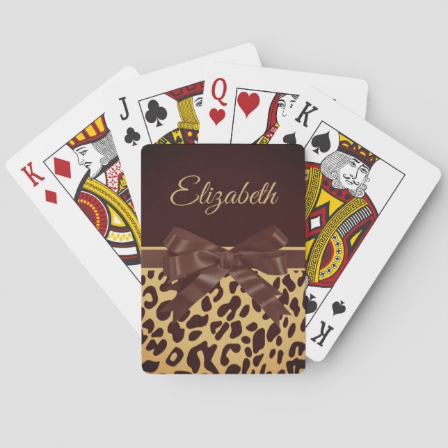 Leopar Print Black Bow Playing Cards (Back)