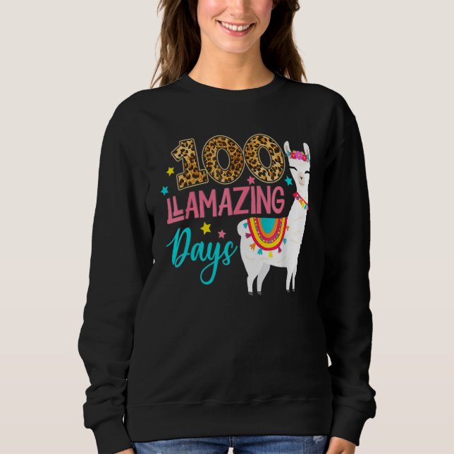 Leopard 100 Llamazing Days Llama Teacher 100th Day Sweatshirt (Front)