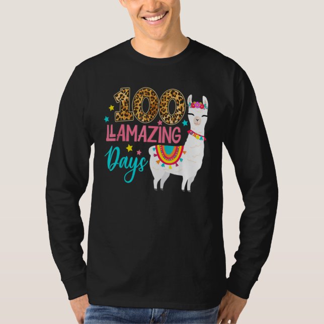 Leopard 100 Llamazing Days Llama Teacher 100th Day T-Shirt (Front)
