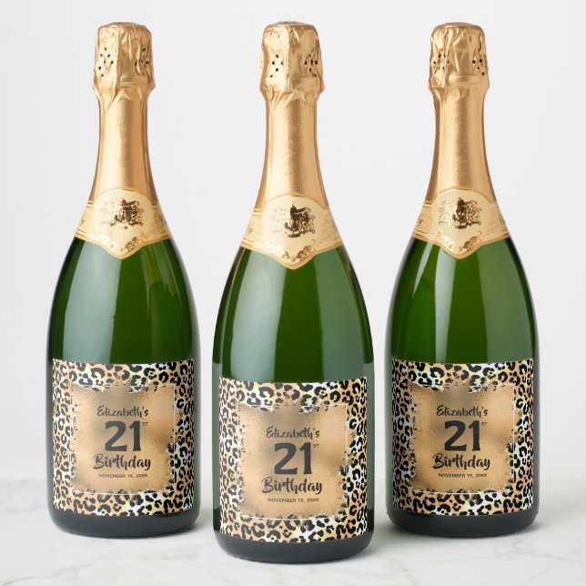 Leopard 21st Birthday Personalised Sparkling Wine Label (Bottles)