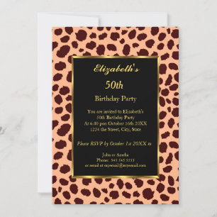 Leopard 50th Birthday Party Gold Black  Invitation