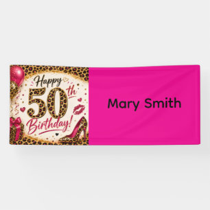 Leopard 50th Birthday with pink themed Banner