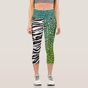 Leopard 80s Rock Tiger Zebra Stripes Spots  Leggi Capri Leggings