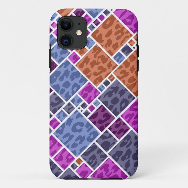Leopard Abstract Art | Purple Brown Grey Squares Case-Mate iPhone Case (Back)