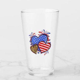 Leopard American Flag Heart 4th of July USA Glass