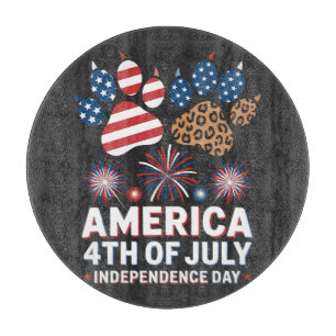 Leopard American Flag Hearts Cute 4th of July Cutting Board