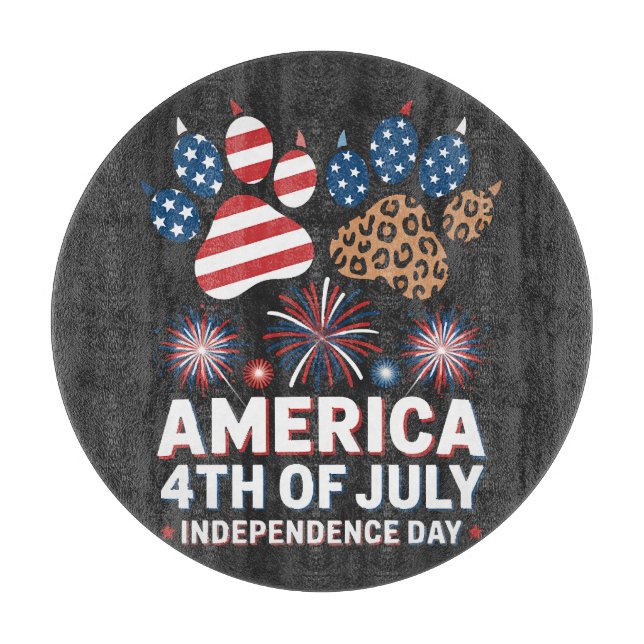 Leopard American Flag Hearts Cute 4th of July Cutting Board (Front)