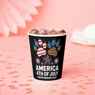 Leopard American Flag Hearts Cute 4th of July Paper Cups