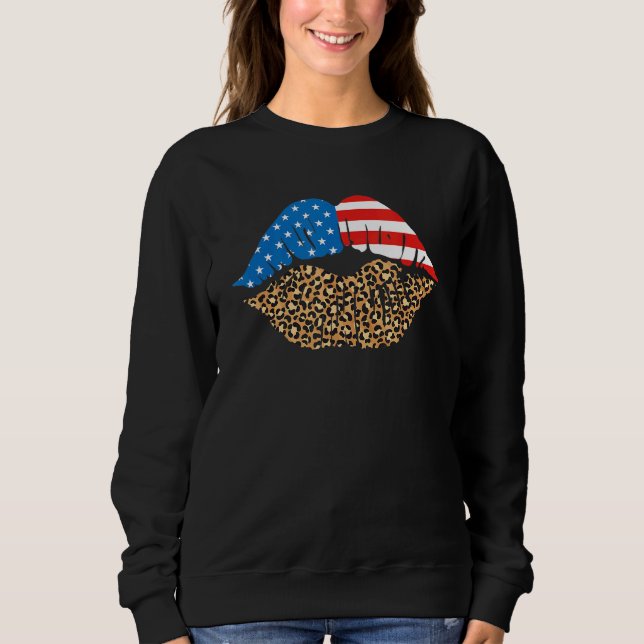 Leopard American Lips Happy 4th Of July Independen Sweatshirt (Front)