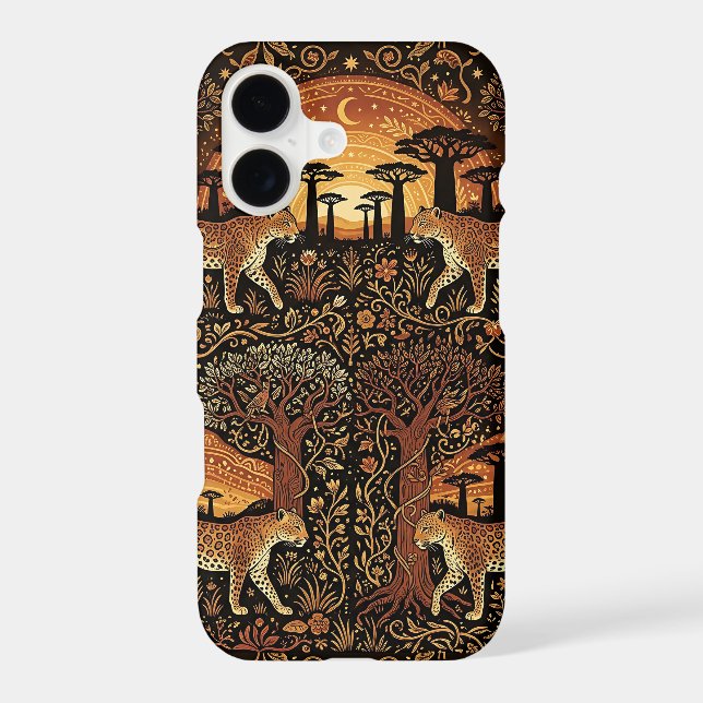 Leopard and Baobab Sunset Phone Case for iPhone 17 (Back)