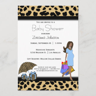 Leopard And Blue Print African American Mummy Invitation