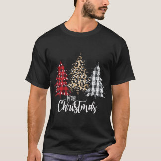 Leopard and Buffalo Plaid Vintage Country Christma T-Shirt