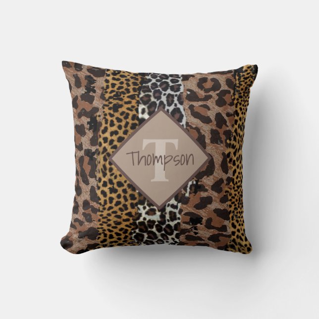 Leopard and Cheetah Print Name Cushion (Front)