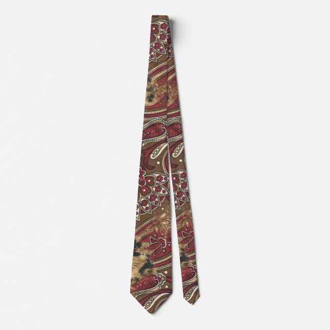 Leopard and Paisley Pattern Print Tie (Front)