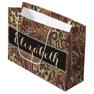 Leopard and Paisley Pattern Print to Personalise Large Gift Bag