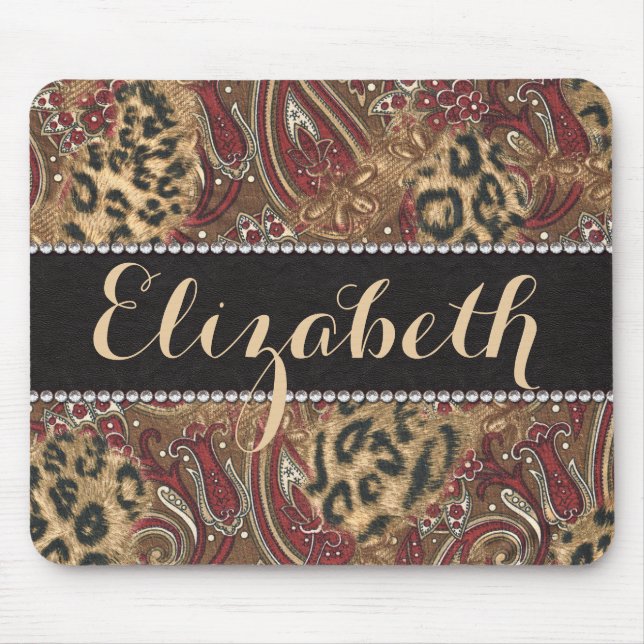 Leopard and Paisley Pattern Print to Personalise Mouse Pad (Front)