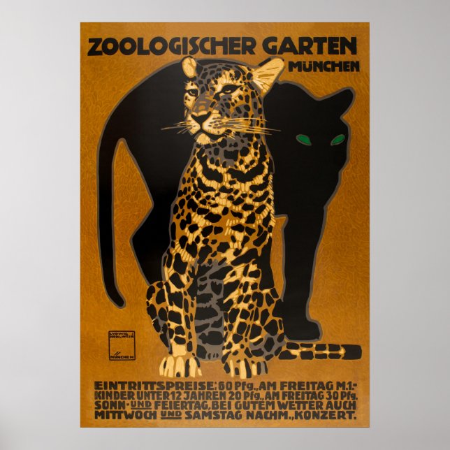 Leopard and Panther at German Vintage Travel Poster (Front)