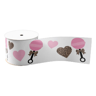 Leopard and Pink Baby Rattle Grosgrain Ribbon