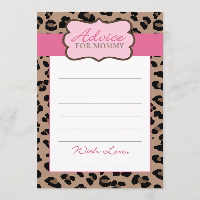 Leopard and Pink Baby Shower Advice Card (Front)