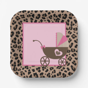 Leopard and Pink Baby Shower Paper Plate