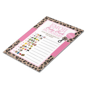 Leopard and Pink Emoji Baby Book Baby Shower Game Notepad
